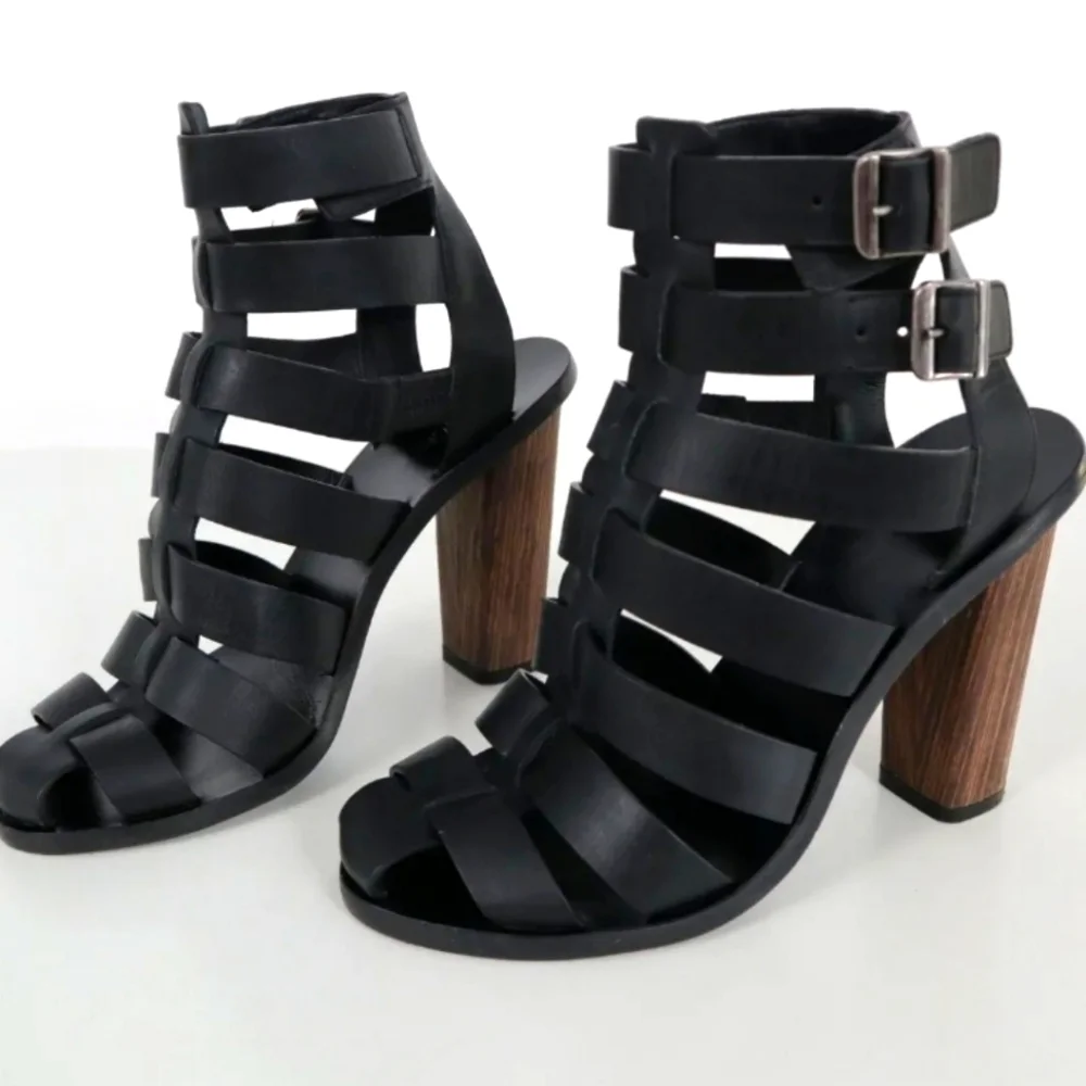 Vince Nicollete Black Caged leather block high heel Sandal size 9M
